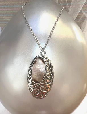 Коричневый перламутр заявление ожерелье родия покрытием совершенно новый - Изображение 1 из 3