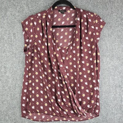 Halogen Women’s Medium Maroon Cap Sleeve Faux Wrap Blouse Scoop Neck Top - Image 1 of 4