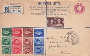 1938 GB Einschreiben Bradford nach USA - bunte KGV & KGVI Briefmarken - Bild 1 von 2