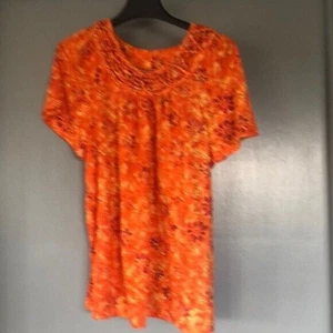 BLANCO STAG Top Camisa Blusa Grande 12-14 Naranja Multicolor Floral Manga Corta - Imagen 1 de 7