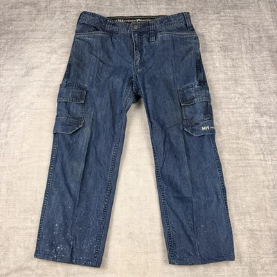 Helly Hansen Workwear Jeans Mens 36x30 Blue Denim Utility Cargo Pockets Stretch - Image 1 of 4