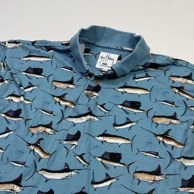 Camisa Polo Guy Harvey Para Hombres Grande Azul Marlín Pez AFTCO Bluewater 100% Algodón Foto 1 de 4