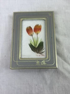 Feather Art Framed Tulips Hand Crafted Signed Teeny Tiny - Picture 1 of 14