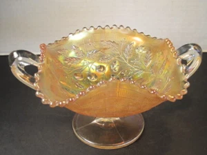 Antique Northwood Clambroth Fruits & Flowers 2 Handled Carnival Glass Bon Bon - Picture 1 of 6