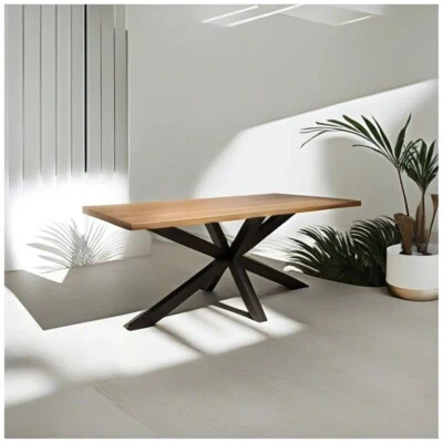 Solid Oak Dining Table on Steel, Metal SPIDER LEGS, VESTA - Image 1 of 4