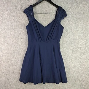 Boohoo Dress Womens 12 Blue Navy Lace Detail Chiffon Skater NEW NWT 8185 - Picture 1 of 14