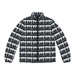 Men's Puffer Jacket Black & White Cat Print Lightweight Coat Unisex Mens s - 2xl - Picture 1 of 8