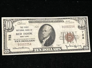 1929 10 $ First National Bank RED HOOK NY National Currency CH #752 ss/vz niedrig #225 - Bild 1 von 11