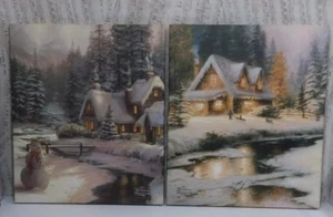 THOMAS KINKADE 12 x 14 ELÁSTICO Estampado en Lona Mural GLEN INVIERNO, FAMILIAR CIERVO CREEK - Imagen 1 de 2