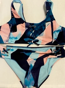 RAISINS GIRLS 2PC Swimsuit Newport Lace-Up Bikini J740819 Multi Color NEW Sz 16 - Picture 1 of 13