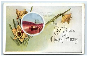 Cartolina Possa Pasqua essere un giorno di ricordi felici FHCW anni '20 pesca Tiberiade C7 - Foto 1 di 2