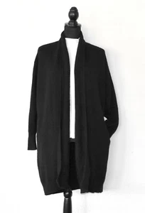 B2 Auth NAADAM Black 100% Cashmere Open Front Long Cardigan Sweater Size M/L - Picture 1 of 5