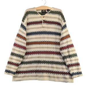 Structure Men's Knit Henley Sweater Large Long Sleeve Multicolor Striped - Picture 1 of 12