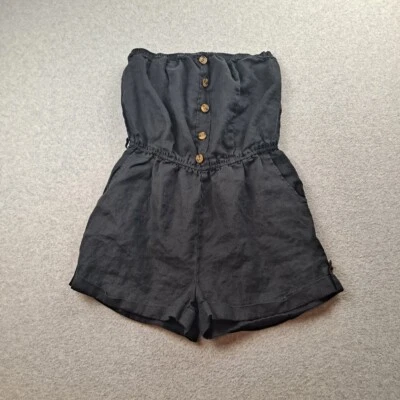 Love Tree Mameluco de Lino Mujer Mediano Negro Tubo Pantalones Cortos Playa Resort Costero Foto 1 de 4