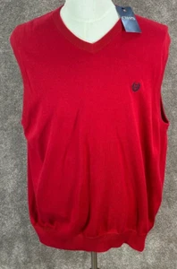 Chaps Vest Mens XXL Red Ribbed Trim Pullover V Neck Preppy Sweater NWT - Picture 1 of 7