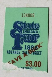 Boleto de venta anticipada de Indiana State Fair 1986 Save A Buck boleto usado rasgado -- - Imagen 1 de 1