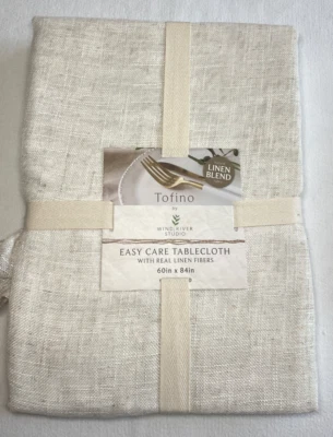 WIND RIVER STUDIO TABLECLOTH TOFINO EASY CARE 60 X 84 NATURAL LINEN BLEND NIP - Image 1 of 2