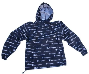 Champion Windbreaker Hoodie Herren Medium AOP Script Logo Schwarz Weiß - Bild 1 von 6