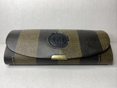 Estojo de óculos listrado marrom designer Fendi raro/vintage feito na Itália - Imagem 1 de 4