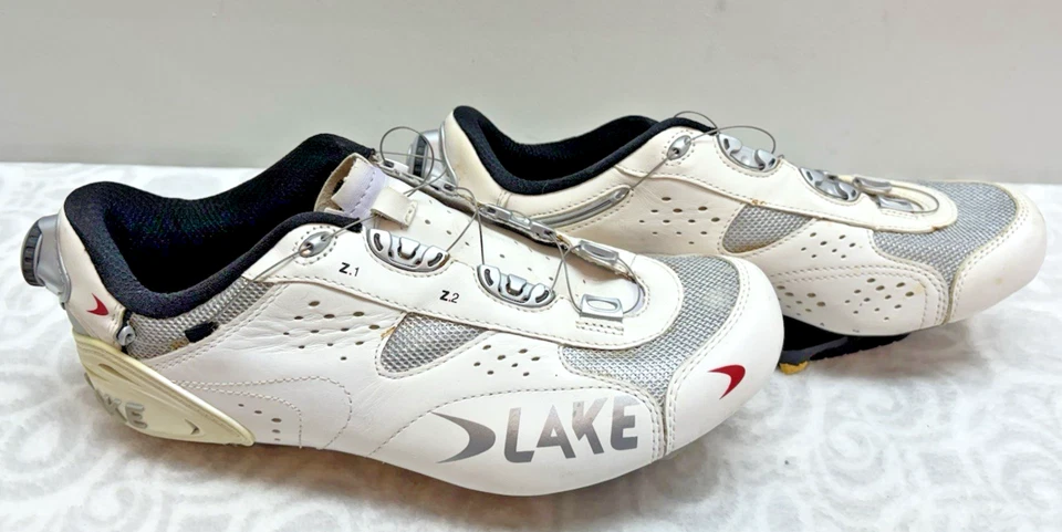 Zapato de Bicicleta de Carretera LAKE CX 175 Blanco para Hombres EU 45.0 US 11 Blanco Plata 3 Pernos Usado en Excelente Condición Foto 1 de 4
