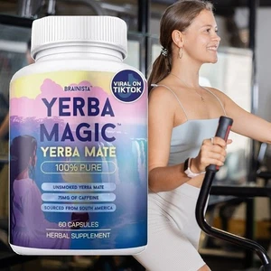 Yerba Magic Yerba Mate Pure 60 Capsules Clean Energy Gut Health Brainista - Picture 1 of 9