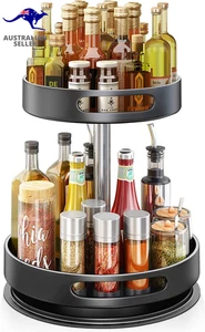 2 Tier Lazy Susan 360° Turntable Kitchen Spice Storage Organizer Rack, Height Ad - Picture 1 of 12