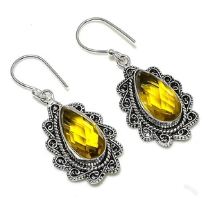 Citrine Gemstone Handmade 925 Sterling Silver Jewelry Earring 1.97" - Picture 1 of 7