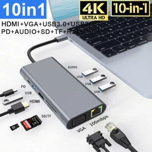 10 in1 Multiport Adapter HUB Type-C to 4K HDMI VGA USB 3.0 for PC Laptop Macbook - Picture 1 of 12