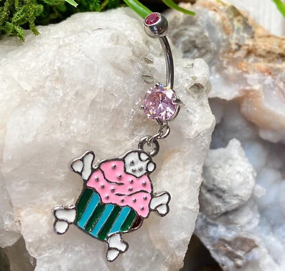 Enamel Poisonous Cupcake Skull & Crossbone Gem Belly Ring Naval Piercing Navel Foto 1 de 2