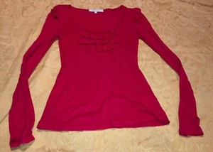 Rebecca Beeson Size 1 / Small Shirt Long Sleeve Solid Red Ruffle - Picture 1 of 7