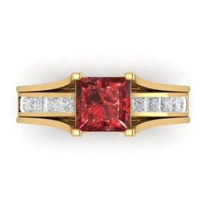Juego de anillos de boda 3,40 princesas rojo real granate deslizantes oro amarillo 14k - Imagen 1 de 11