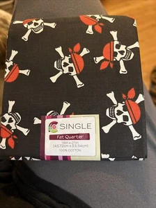 FAT QUARTER Cotton 18x21 fabric Editions Pirates Skull Cross Bones Black  - Picture 1 of 2