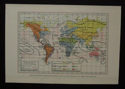 Mapa antiguo: líneas isotérmicas mundiales, vegetación, nuevo educador popular, 1899 Foto 1 de 4