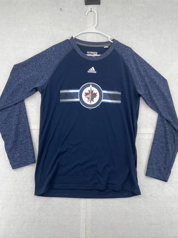 Adidas Winnipeg Jets Shirt Adult Large Slim Fit Navy Blue Long Sleeve NHL Men Cover