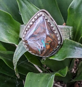 Large Australian Boulder Opal Artisan Sterling Silver Ring Sz12 Hand Made .A40b - Picture 1 of 11