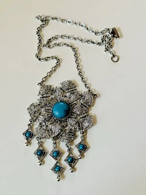 Collar De Colección Flor de Calabaza Declaración Real Chapado en Plata Cadena Raro Cabujón Foto 1 de 4