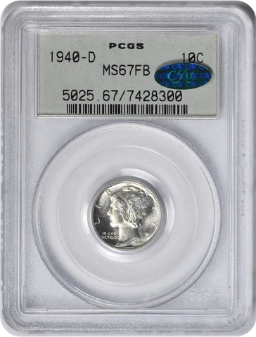 1940-D Mercury Silver Dime MS67FB PCGS (CAC) Cover