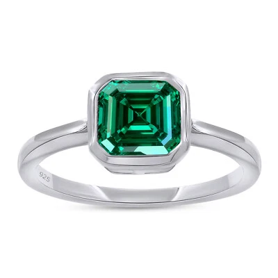 6/7Ct Solitaire Engagement Ring 6X6MM Zambian Emerald Lab Grown Sterling Silver - Image 1 of 4