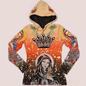 Christian Audigier Graphic Tattoo Print Full Zip Hoodie - Picture 1 of 8