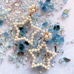 Playful Hollow Pearl Star Chunky Drop Earrings - Picture 1 of 3