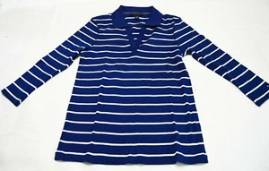 Tommy Hilfiger Damen Pullover gerippt gestreift Kragen V-Ausschnitt blau Gr. Medium - Bild 1 von 4
