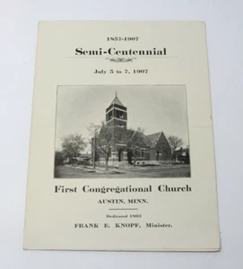 Austin Minnesota First Congregational church 1907 Semi-Centennial Bulletin Rare - Picture 1 of 3