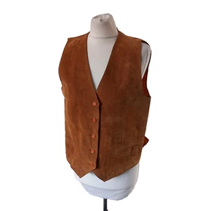Gilet donna VINTAGE scamosciato marrone marrone scuro UK 14 con retro in raso - Foto 1 di 8