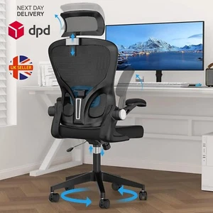Ergonomic Office Chair Lumbar Support Adjustable Headrest High Back Black UK - Picture 1 of 6