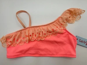 Cat and Jack Swim Top Girls Sz L 10-12 Orange UPF 50 Seashells by the Seashore - Picture 1 of 15