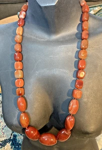 Handgeknüpfte Karneol Achat Halskette abgestufte Perlen 30 Zoll super klobig - Bild 1 von 13