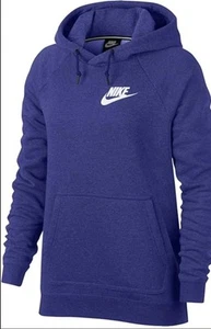 Nike Women Sweatshirt Large Purple Hoodie Swoosh Logo Spellout Fleece Pullover - Picture 1 of 17
