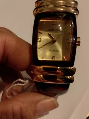 ¡Reloj de cuarzo pulsera con caparazón de tortuga tono dorado chisme vintage! ¡Probado funciona!! Foto 1 de 4
