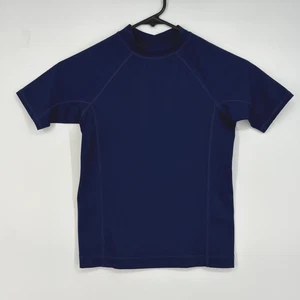 Lands' End Boys Meduim 5 6 Short Sleeve Rash Guard Swim Shirt Navy Blue Fitted - Picture 1 of 6
