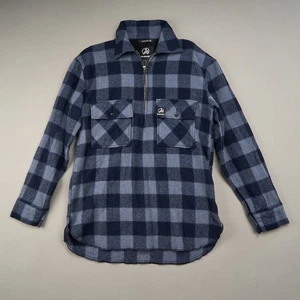Swanndri Mens M Ranger Wool 1/4 Zip Front Bush Shirt Jacket Blue Check Pullover - Picture 1 of 11